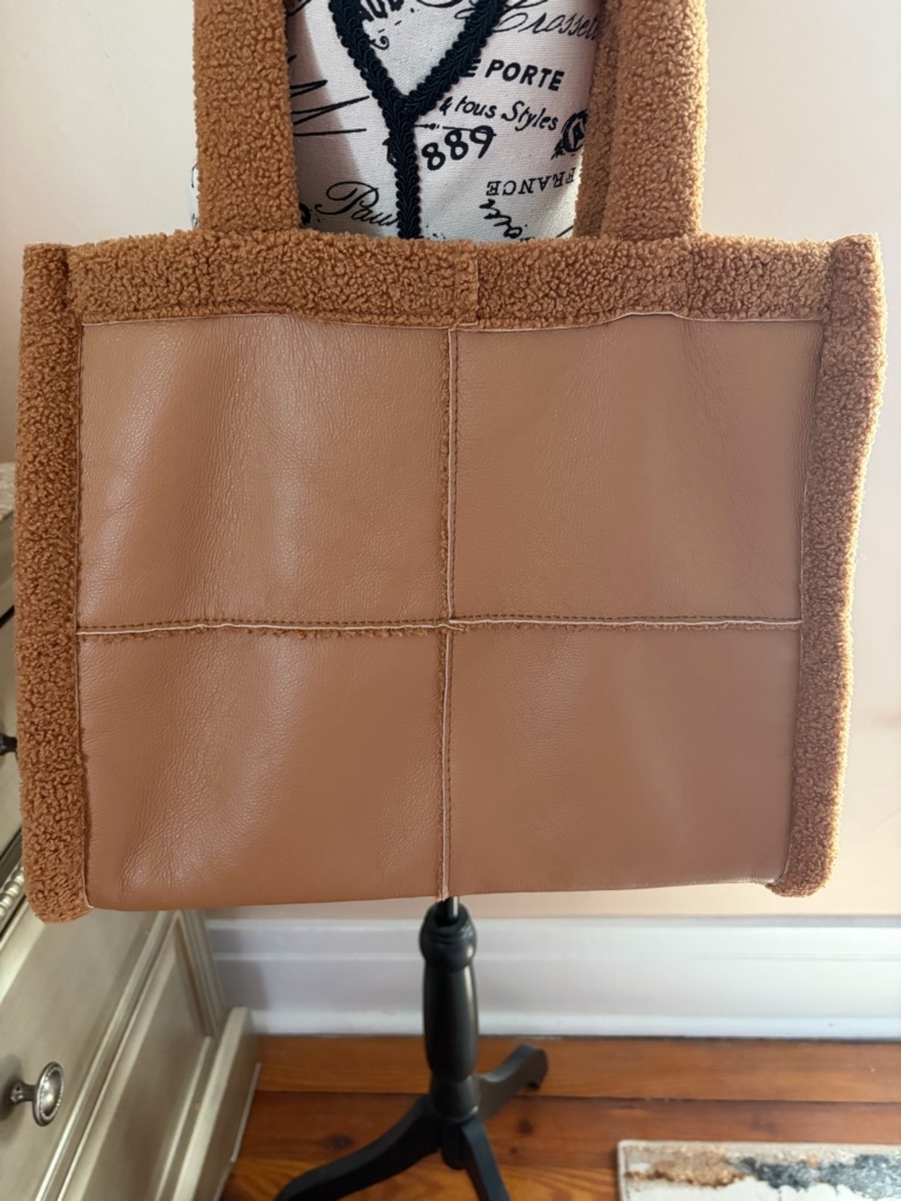 Unbranded Cognac Faux Leather Sherpa Tote Bag Shoulder Bag - Picture 2 of 6
